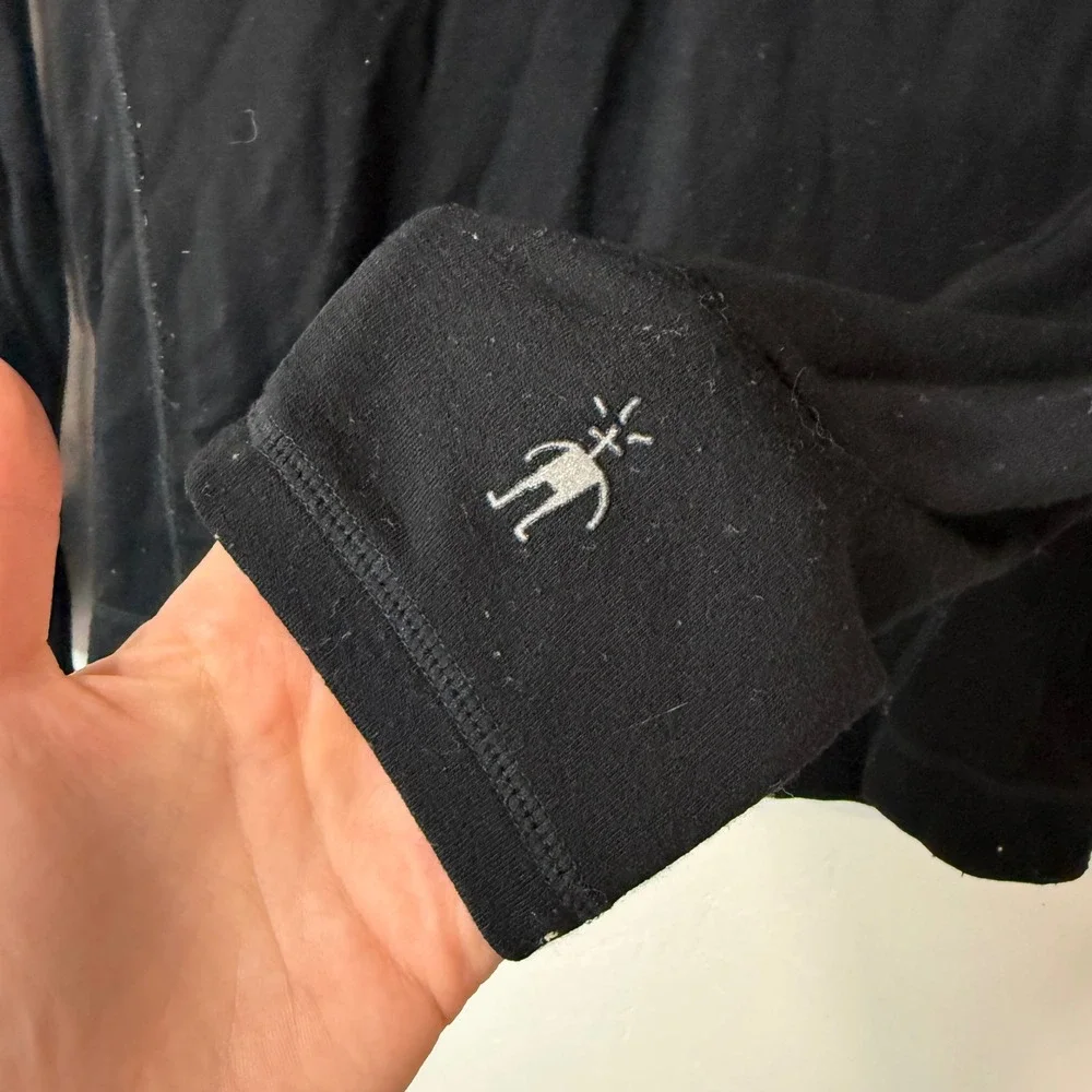 Smartwool Mens 1/2 Zip Pullover Medium Black Merino Wool Thumbholes Base Layer - Picture 8 of 8